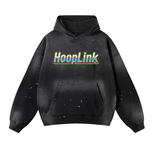 HoopLink Logo Vintage Wash Frayed Fleece Hoodie